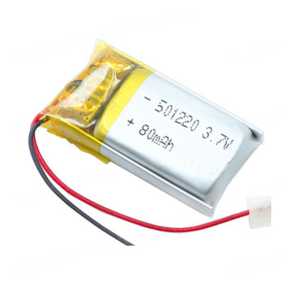 Li Poly Battery Pack di piccola dimensione 80 Mah Capacity Lipo 501220 3.7V