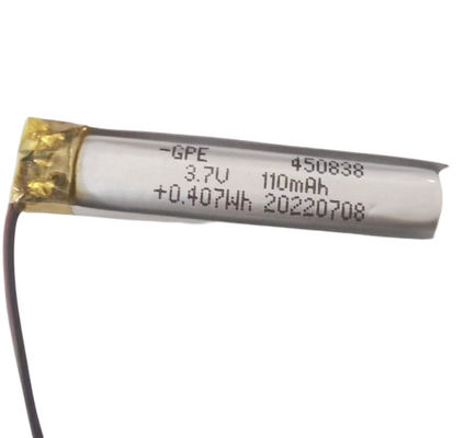 Batteria di piccola dimensione del polimero del litio 3.7V, 450838 batteria di 110mAh Li Polymer 3.7V