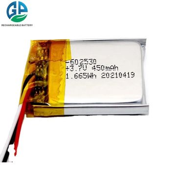 Batteria ricaricabile 3.7V 450mAh 1.665Wh 602530 del polimero del Li del KC