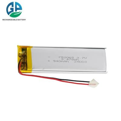 KC CB IEC62133 Batteria ricaricabile LiPo 752065 940mAH Batteria Lipo con cella polimerica al litio 3.7v 10ah Batteria di tracciamento
