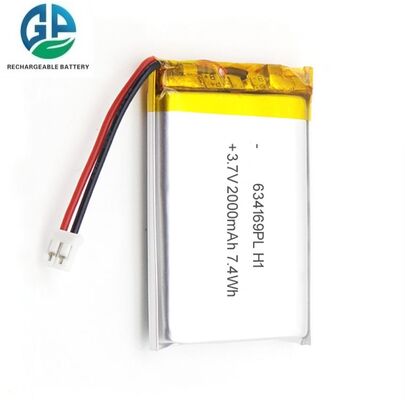 Batteria ai polimeri di litio ad alta capacità da 2000 mAh 3,7 V con 500 cicli di vita, batteria Lipo ricaricabile 634169