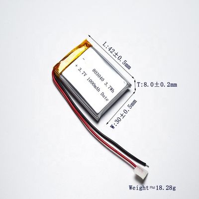 Polimero UN38.3 1C 803040 del litio 3,7 batteria di V 1000mah Lipo